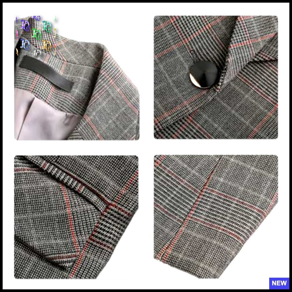 Vintage Plaid Suit Set Two Piece Blazer Pants Classic Elegant Office Wear - Picture 6 of 7